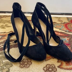 Black Suede Heels with Lace Up ties